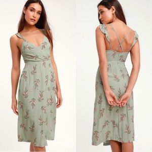 Lulus Coleen Sage Floral Print Surplice Midi Dress